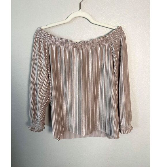 Banana Republic Tops - Banana Republic Pleated Velvet Off the Shoulder Top Champagne Gold Blouse M Chic